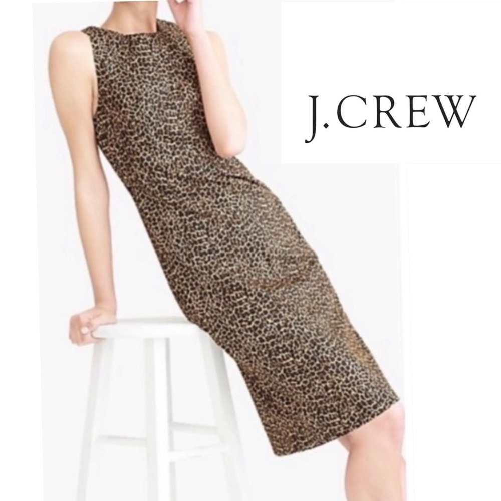 J.Crew Sleeveless Leopard Animal Print Cotton Sheath Dress Size 4